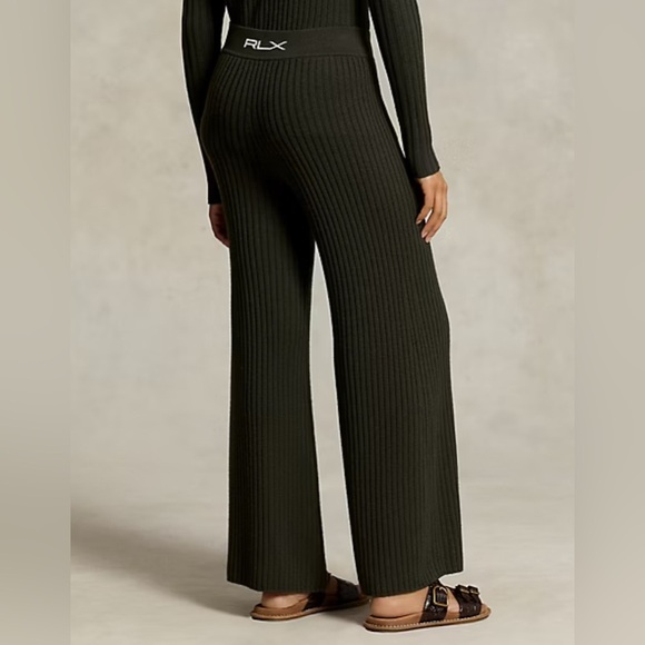 Ralph Lauren RLX Women’s Merino Wool Wide-Leg Ribbed Sweater Pant Green - Medium - Picture 2 of 8